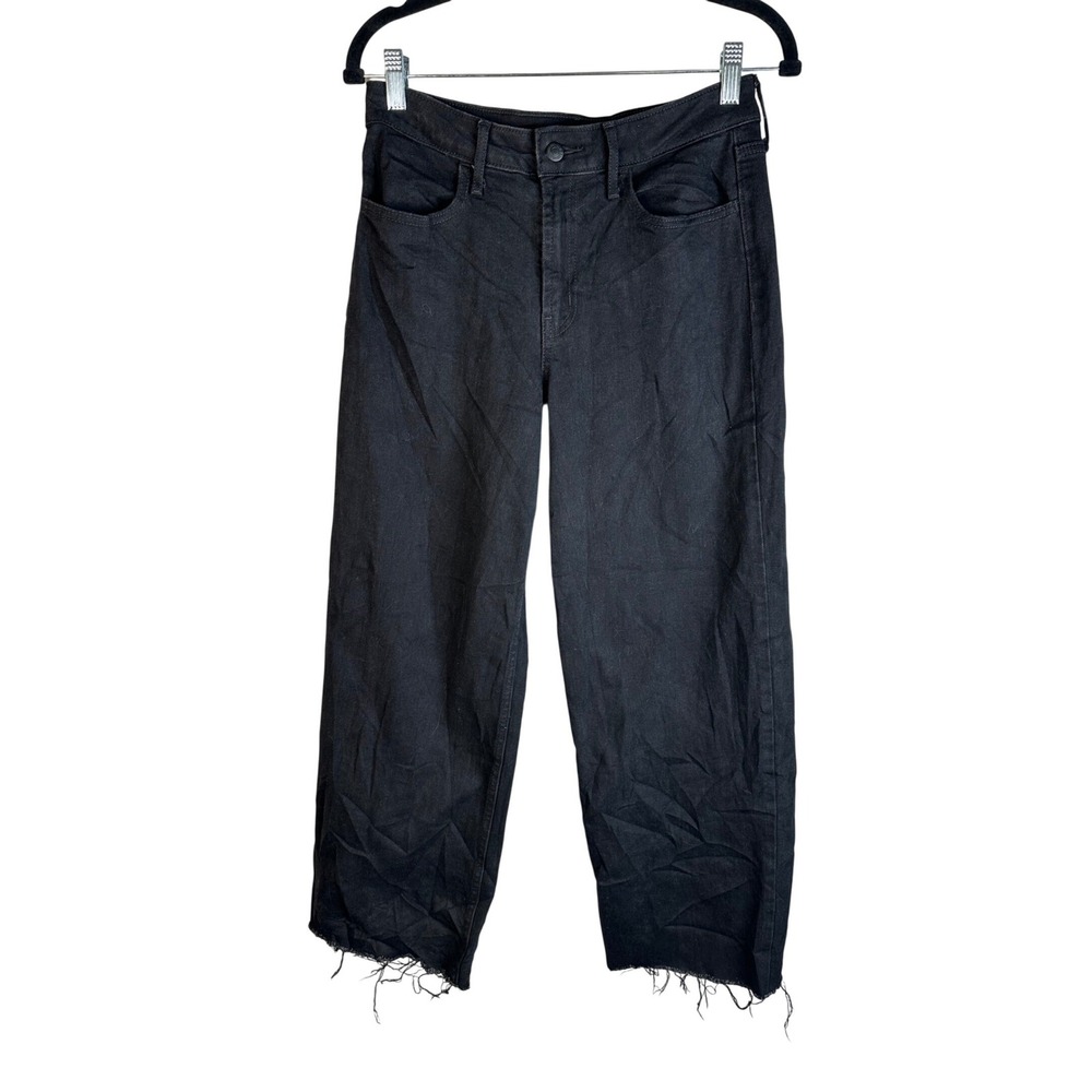 Old Navy Women's Wow Black High Rise Raw Hem Wide Leg Jeans Size 6‎